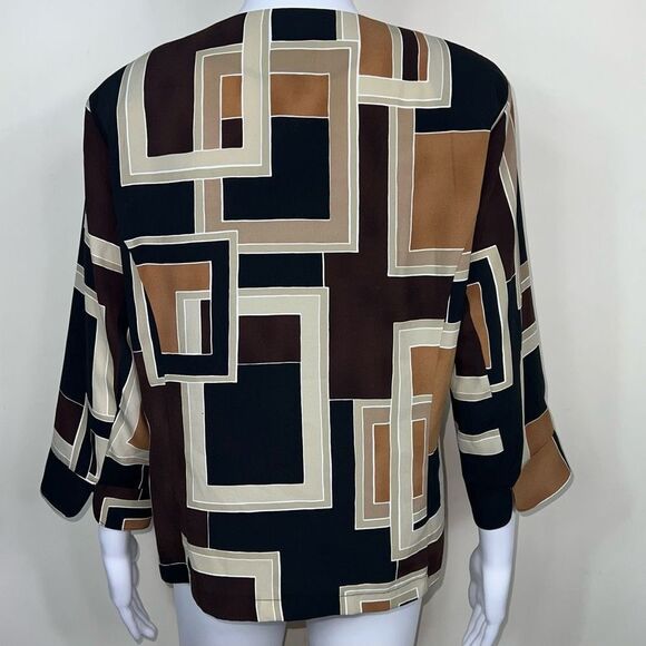 Kathy Che Vintage Polyester Earthtone Geometric Print Blouse - Picture 5 of 10